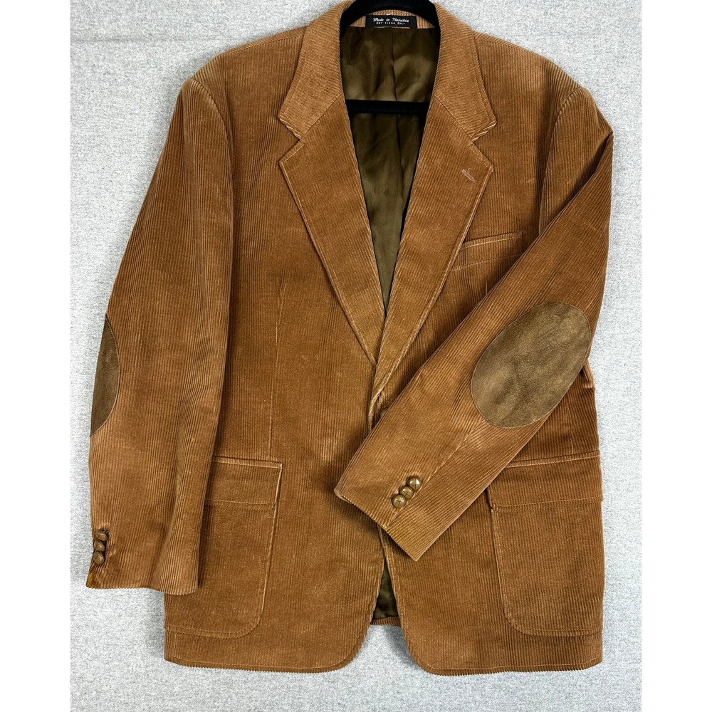 VTG Corduroy Blazer Mens‎ 44 Brown Elbow Patches Sport Coat diBenedetto Academia